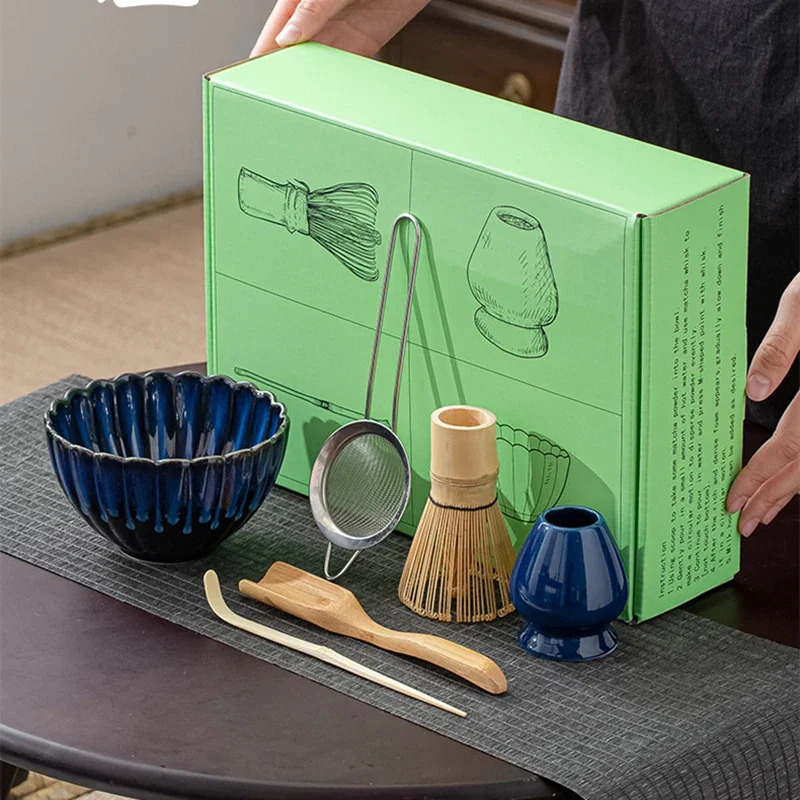 Matcha Whisk Set with Matcha Ceramic Bowl, Matcha Bamboo Whisk, Scoop, Sifter Home Kitchen Decor Tea Making Tools