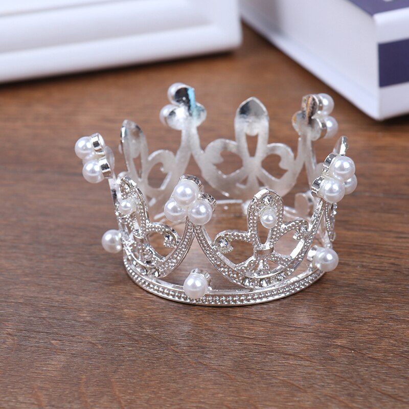 Shining Mini Crown Cake Topper Alloy Pearl Happy Birthday Cake Toppers Wedding&Engagement Cake Decora Sweet Party Decorations