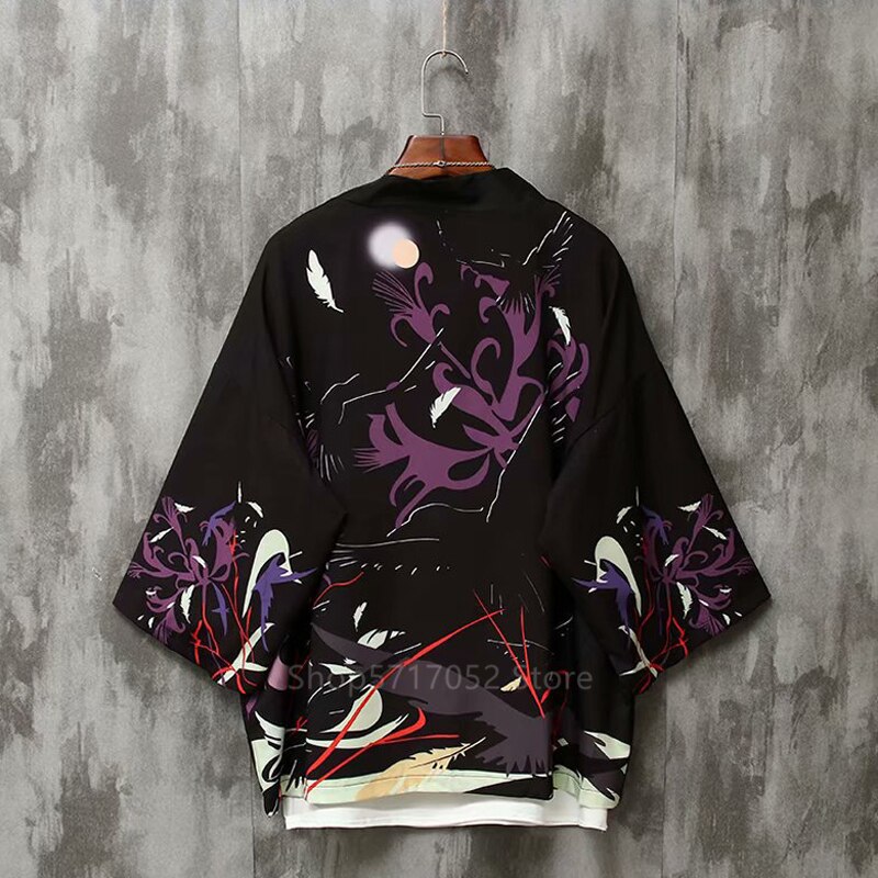 Kimono cardigan drieduizend kraaien doden vrouw jurk japanse stijl haori samurai kostuum mannen aziatische kleding zwart wit yukata: Zwart / 2xl