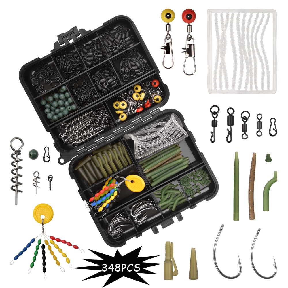 348 pz/scatola carpa attrezzatura da pesca scatole set con Matt cambio rapido girevole collegamenti gancio Boilie esca ferma carpa Leader rigs accessori
