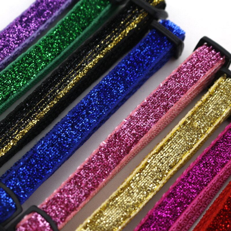Husdjur katt huvud säkerhetsspänne hund halsband patch tyg klocka paljett katt halsband guld glitter sammet band husdjur tillbehör 1.0cm bred