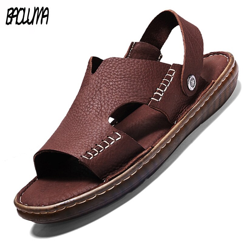 Sandalias de gladiador Retro para hombre, zapatos de cuero de para verano, sandalias de playa antideslizantes para hombre