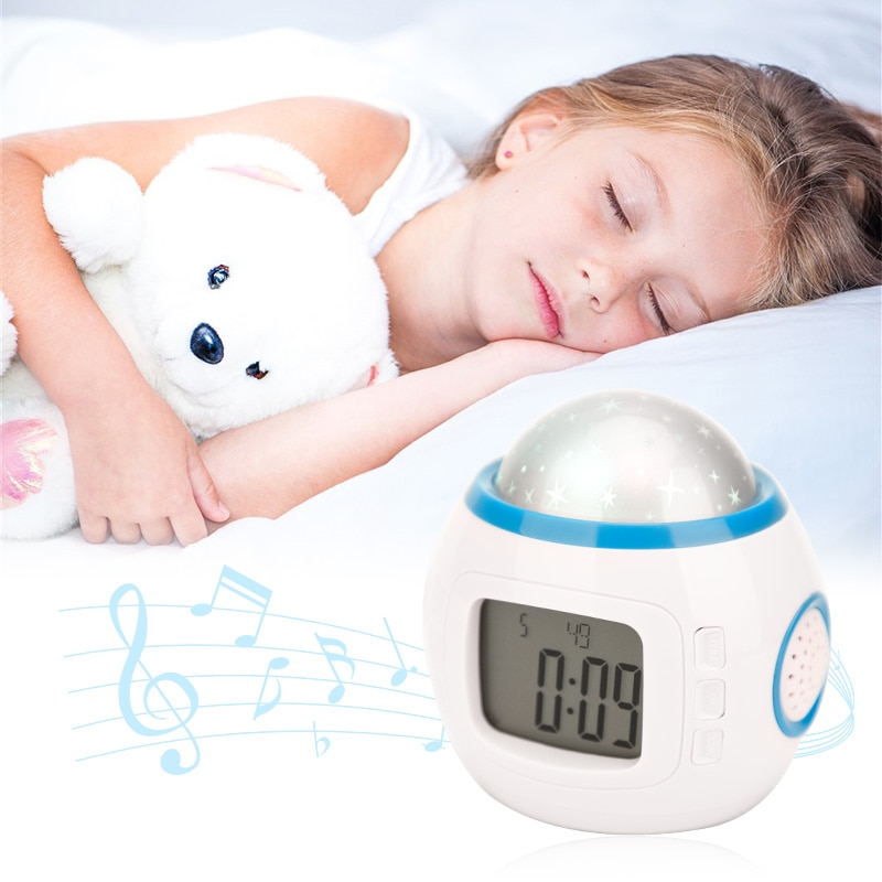 LED Digitale Wekker Snooze Starry Star Gloeiende Wekker Voor Kinderen Babykamer Kalender Thermometer Nachtlampje Projector