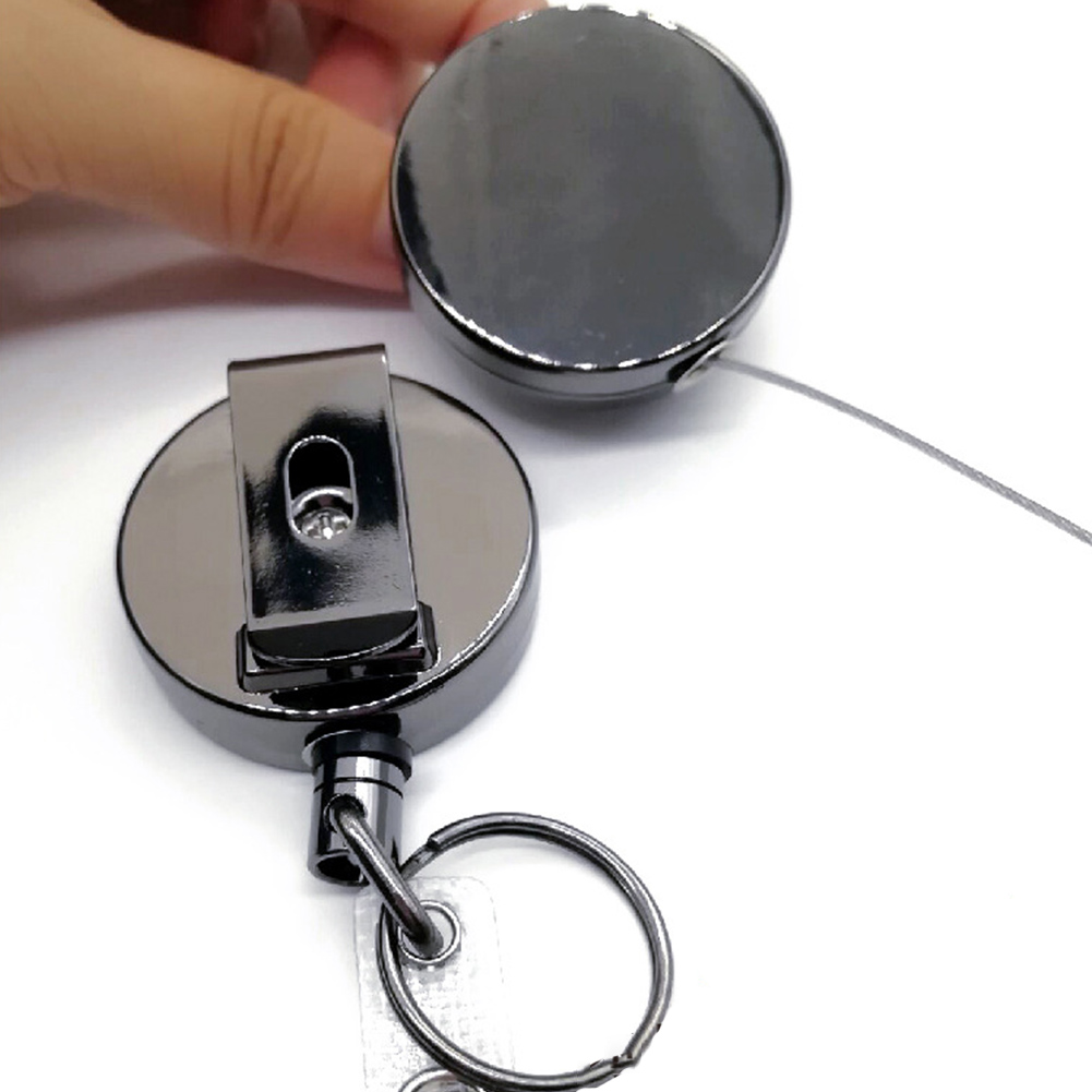 2Pcs Badge Holder Reel Heavy Duty Recoil ID Belt Office Metal Clip Key Ring Name Card Lanyard Pull Retractable Keychain