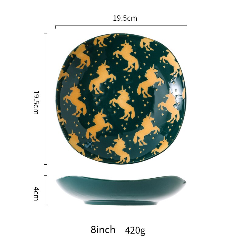 Os chine ustensiles de cuisine porcelaine carré assiette creuse assiette boulette nordique sous-glaçure ménage ustensiles de cuisine porcelaine: Green  C