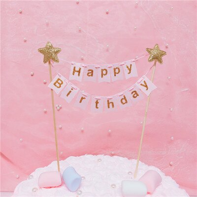 Mini Happy Birthday Banner Star Cake Topper Party Dessert Table Cake Decoration Supplies Handmade Bunting Garland Pennant Flags