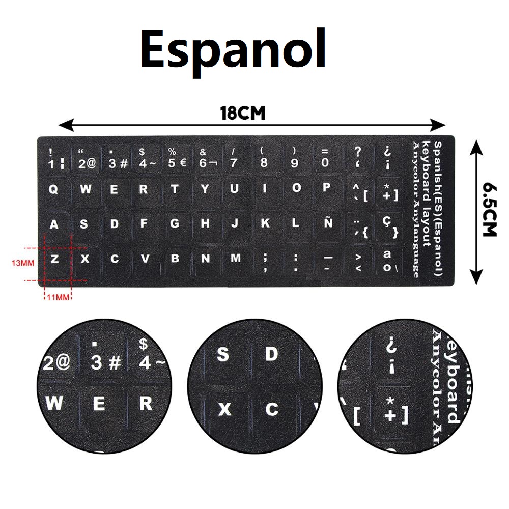Keyboard Stickers Russian Spanish French Arabic Hebrew Portuguese Keyboard Stickers Layout Replacement Letters Sticker: Spanish Black