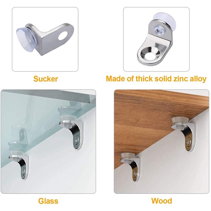 30 Pieces Glass Shelf Bracket with Sucker Glass Shelve Support Right Angle Fixing Brackets for Kitchen Cabinets Cupboard