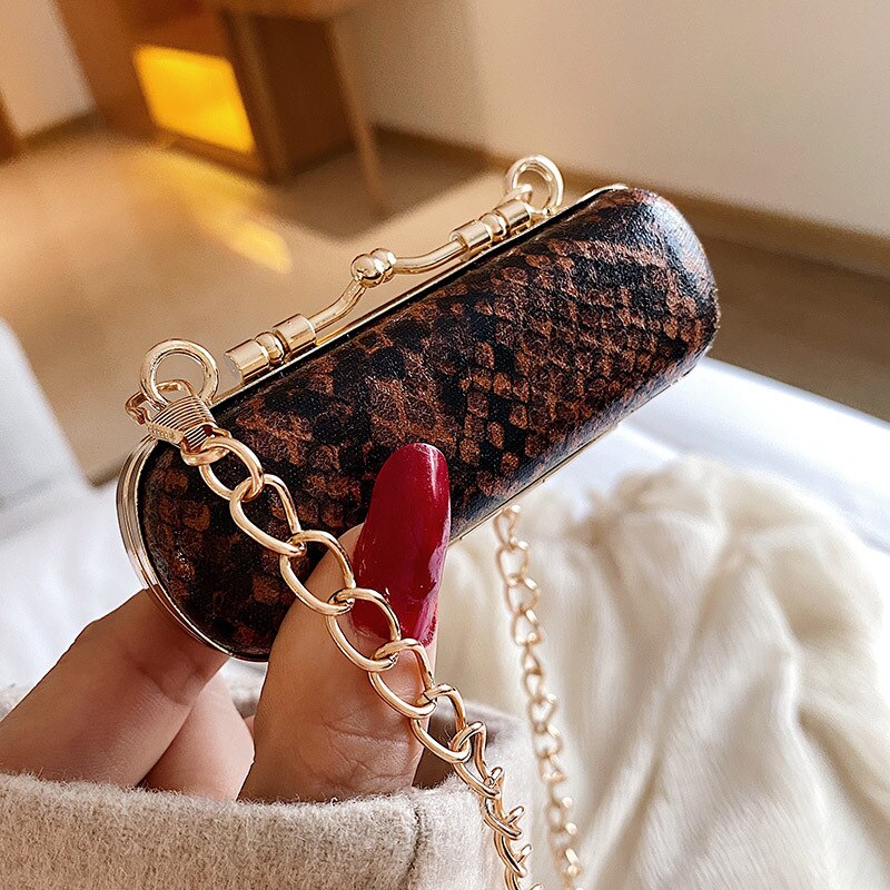 Bærbar leppestiftveske for kvinner mini lyst mønster fest dekorative skuldervesker serpentine cross body myntvesker  jd03141: Brun