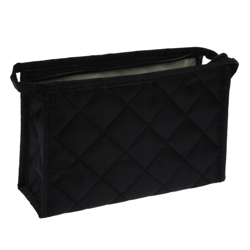 SODIAL(R) Black Grid Pattern Cosmetic Make Up Small Zippered Bag