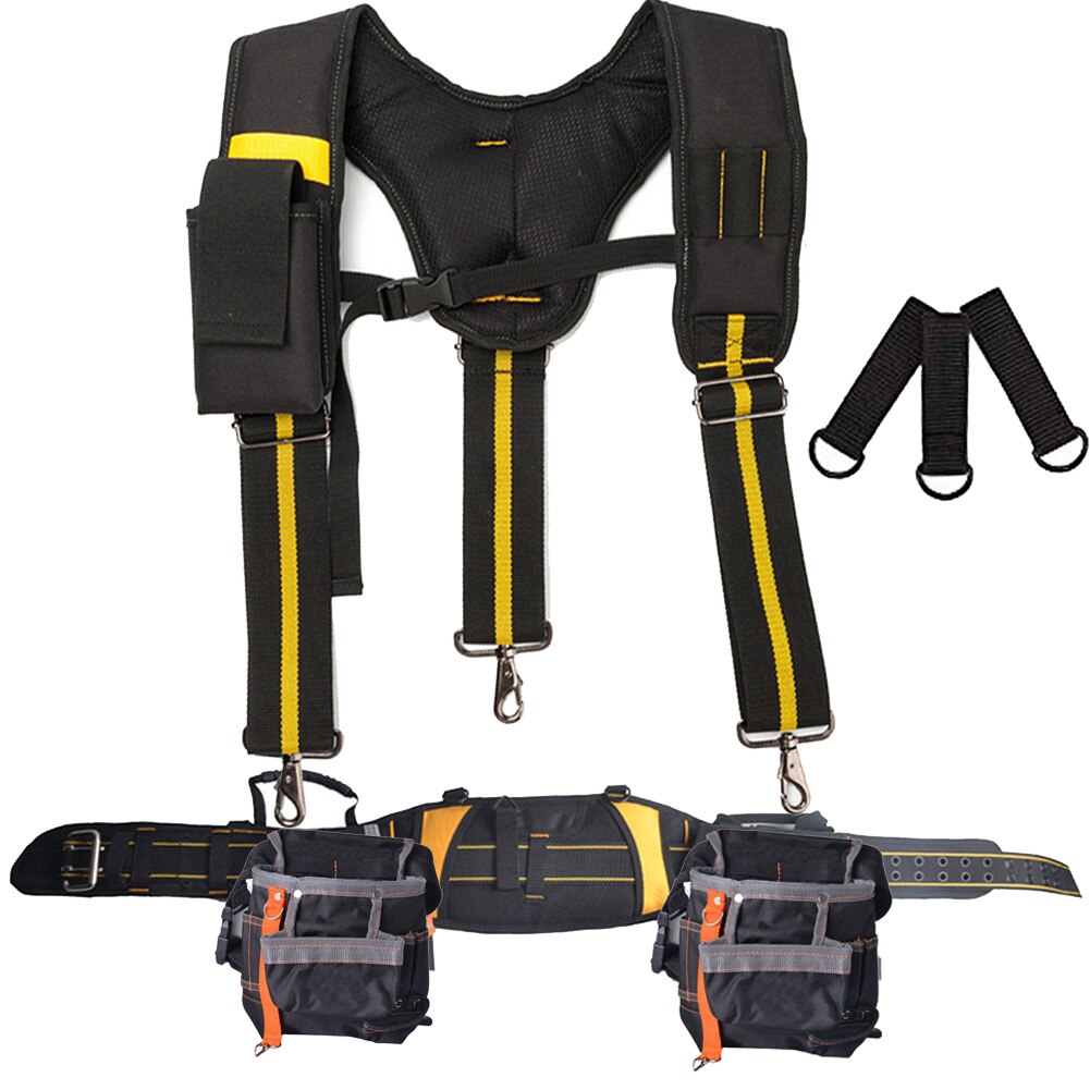Bretelles de ceinture à outils pour charpentier et électricien, sac de soutien lombaire réglable, tablier combiné, ceinture à outils de style joug: Jaune et Noir