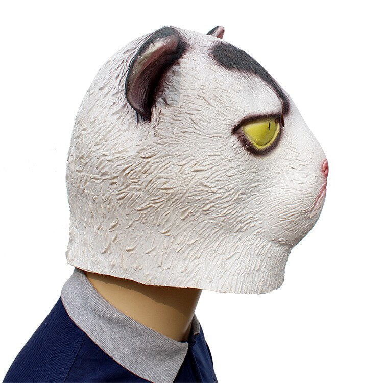 Unhappy Cat Mask Halloween Fancy Dress Cat Panther Latex Costume Full Face Mask Masquerade Props