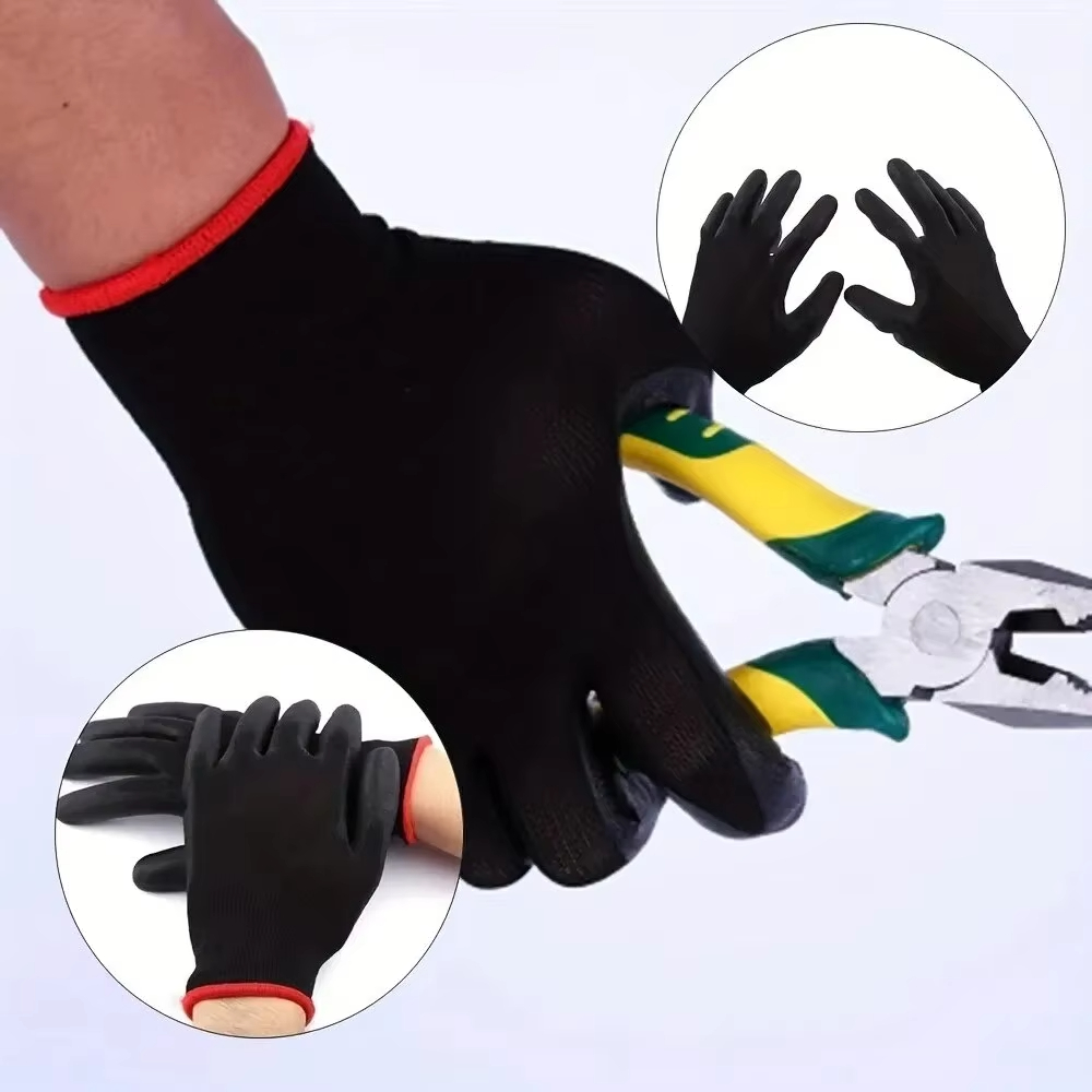 10 pares de guantes de trabajo con revestimiento de seguridad, protección de manos, guantes antideslizantes de nailon PU a prueba de polvo para carpinteros, guantes recubiertos de palma para trabajo en jardín
