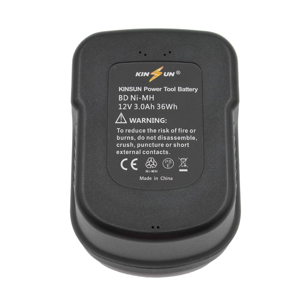 KINSUN Replacement Power Tool Battery 12V 3.0Ah Ni-Mh for Black & Decker Cordless Drill Screwdriver A12 A12-XJ A12EX BD12PSK