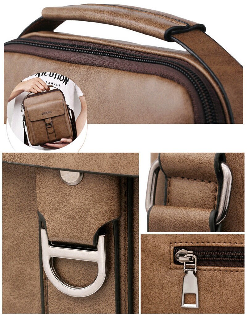 Man Shoulder Briefcases Bags Business Bag PU Leather Sports Casual Messenger Bags Multi-pocket Handbag