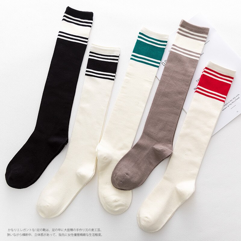 The line of women's calf and knee - length Japanese institute style striped stockings