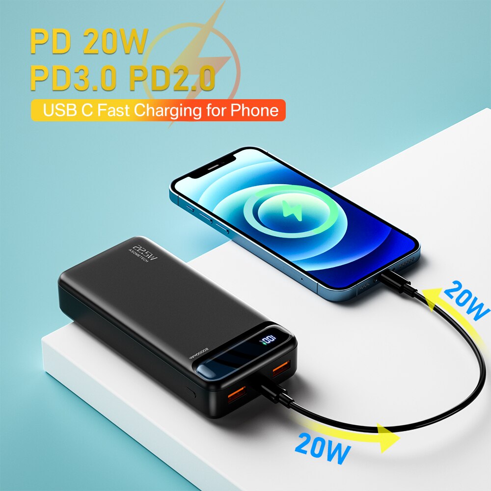 Powerbank 20000 mah bærbar lader powerbank 20000 mah hurtiglader eksternt batteri pd poverbank til iphone 13 12 pro xiaomi