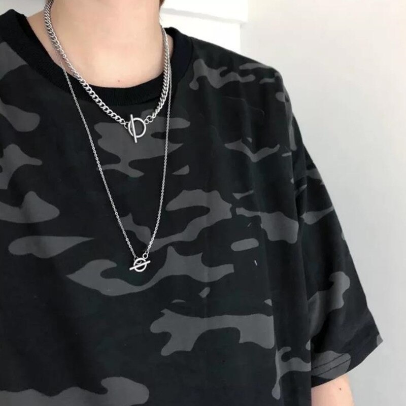 Coreano in acciaio inox collana di anca salto punk uomini e donne di marea doppio strato OT fibbia gioielli lunga collana corta streetwear