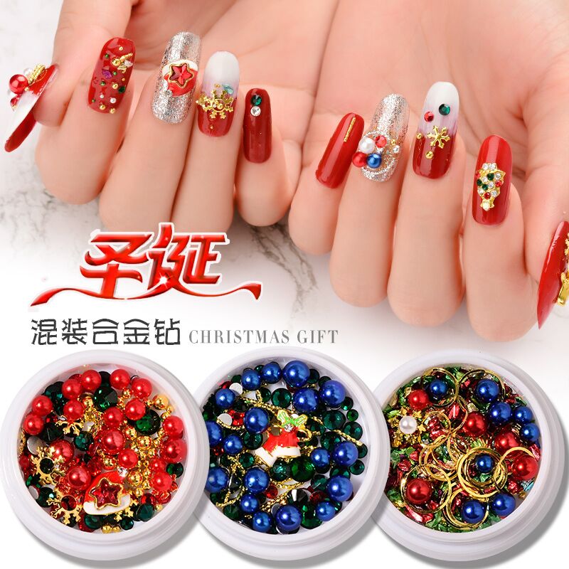 Sieraden Decoratie Voor Kerst Designs Diy Nail Decoratie Legering Metalen Studs/Legering/Parels Mix Rhinestone 3D Kerst Nail art