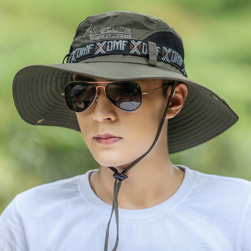 summer Sun hat men fisherman hat outdoor sun protection cool ventilation hat fisherman hat Beach Hat mountaineering fishing hat: Army green