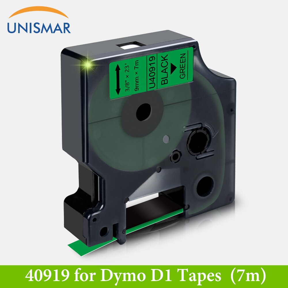 Unismar 9mm Label Tapes for Dymo D1 40913 40910 40917 40918 Label Manager 120P 210D 360D Label Writer 400 Label Maker 15 Color: Black on Green