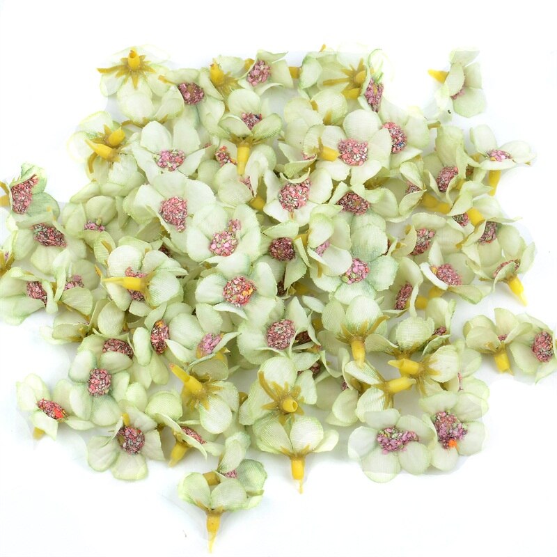 200PCS Mini 2cm Multicolor Daisy Flower Heads Mini Silk Cheap Artificial Flowers for Wreath Scrapbooking Home Wedding Decoration: Green
