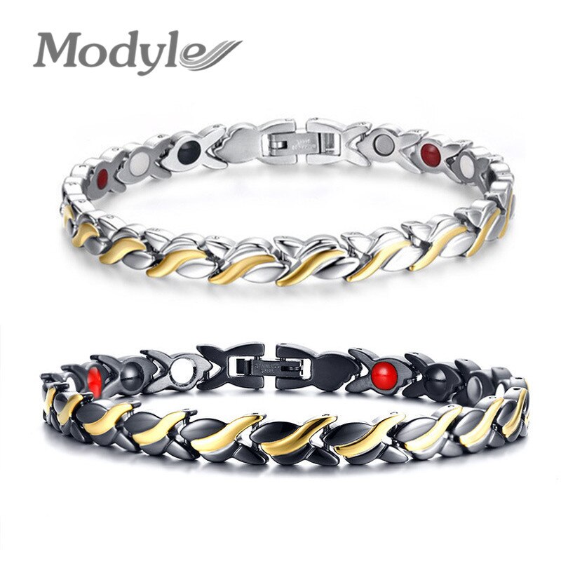 Modyle 7mm Adjustable Length Health Magnetic Bracelet For Women Stainless Steel With Germanium Hand Chain