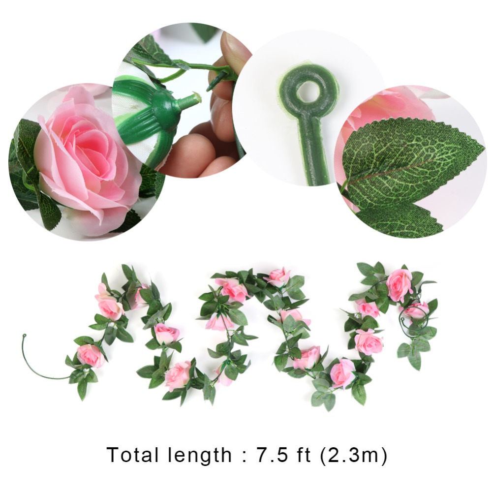 OurWarm 2.3M Silk Rose Vine Flower Garland Wedding Decoration Artificial Rose Garland DIY Bridal Wreath Artificial Decorations