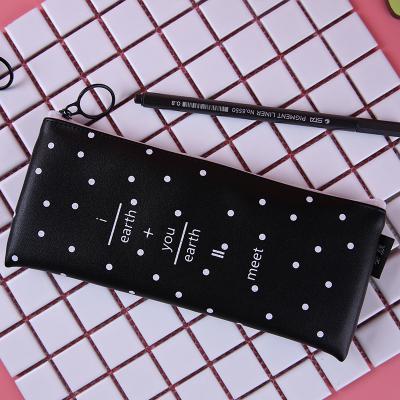 Estuche para lápices de lunares blancos y negros, bolsa rosa para lápices para adolescentes, niñas y mujeres, caja de cuero para bolígrafo, bolsa de papelería, suministros escolares: C