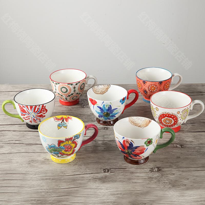 nordisch Kaffee Tasse Frühstück Tasse Hand Gemalt Suppe tasse Kreative Keramik Becher Getreide becher Wasser Tassen Erleichterung becher CL09282206