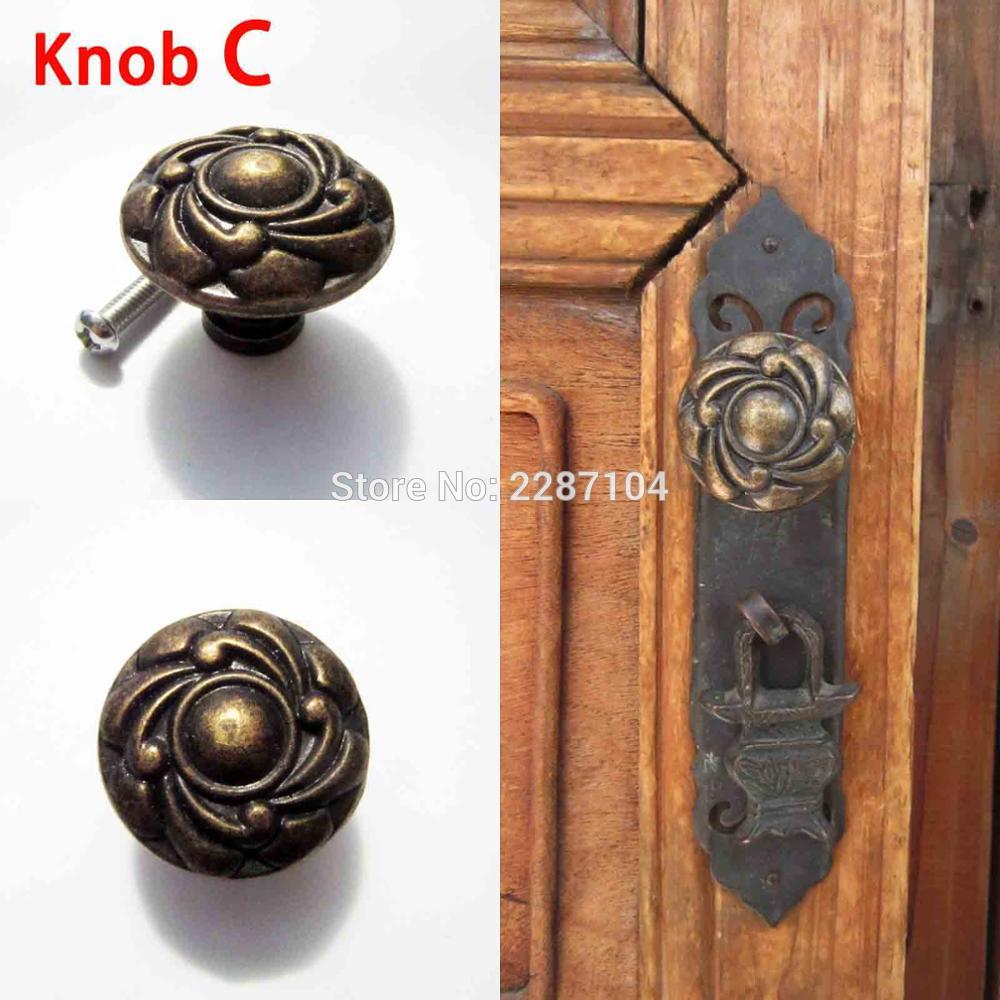 2 Pcs Antiek Messing Vintage Ronde Bloem Meubels Kast Kast Dresser Borst Kast Lade Deur Venster Handvat Pull Knop