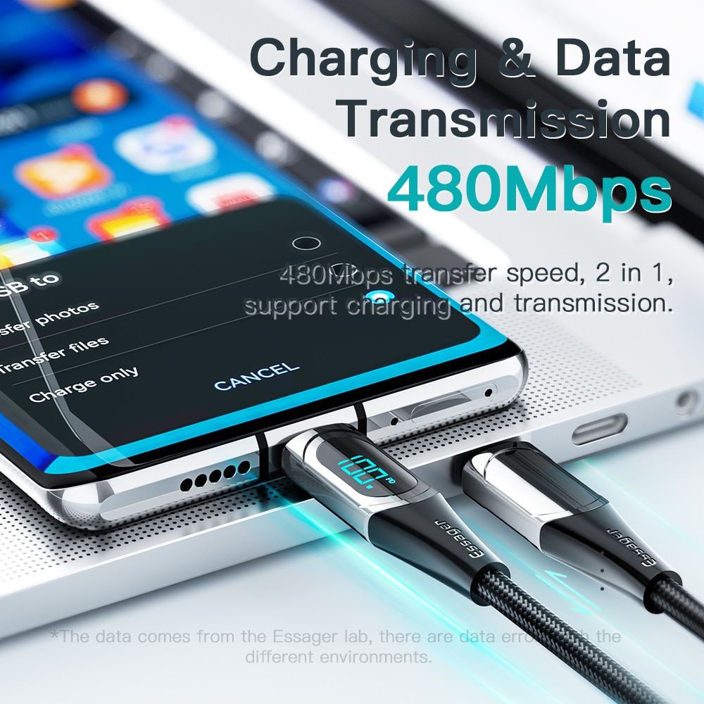 Essager 100W Usb C Naar Usb Type C Kabel Pd Quick Charge 4.0 6A Type-C Kabel Voor xiaomi Mi11 Poco X3 Huawei Samsung Macbook Ipad