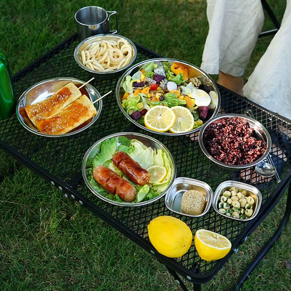 17 stücke Außen Geschirr Camping Edelstahl Platte Schüssel Lebensmittel Behälter mit Lagerung Tasche für Camping BBQ Picknick Geschirr