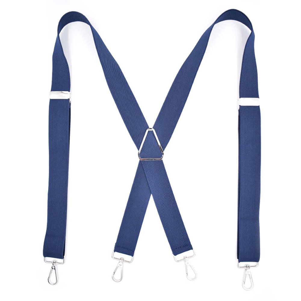 Vintage Shirt Suspenders Braces for Men X Back with Hooks Large Size Heavy Duty Suspensorio Tirante Trousers Pants Strap Bretele: Navy