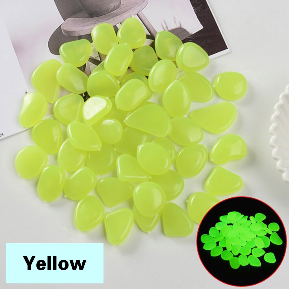 50/100pcs Luminous Stones Glow In Dark Decorative Pebbles Outdoor Fish Tank Decoration Pebble Rocks Aquarium Garden Decor: 100pcs / yellow