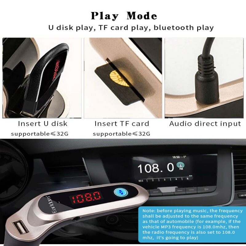 Earldom voiture FM Radio MP3 véhicule Bluetooth appel main libre carte SD disque USB jouer