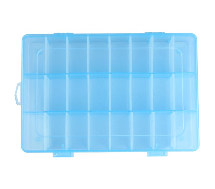 Boîte de rangement en plastique 24 compartiments réglables, boîtier de bijoux, boucles d'oreilles, fentes en plastique transparent, beaux bijoux, Nail Art strass: Blue