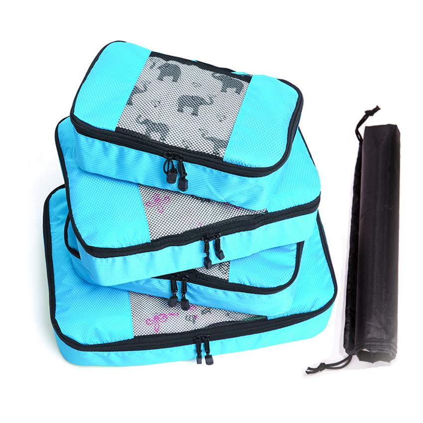 Bolsa de lona plegable impermeable de Nylon para mujer, bolsa de viaje con doble cremallera, bolsa de viaje para hombres y mujeres: BLUE 4 Set