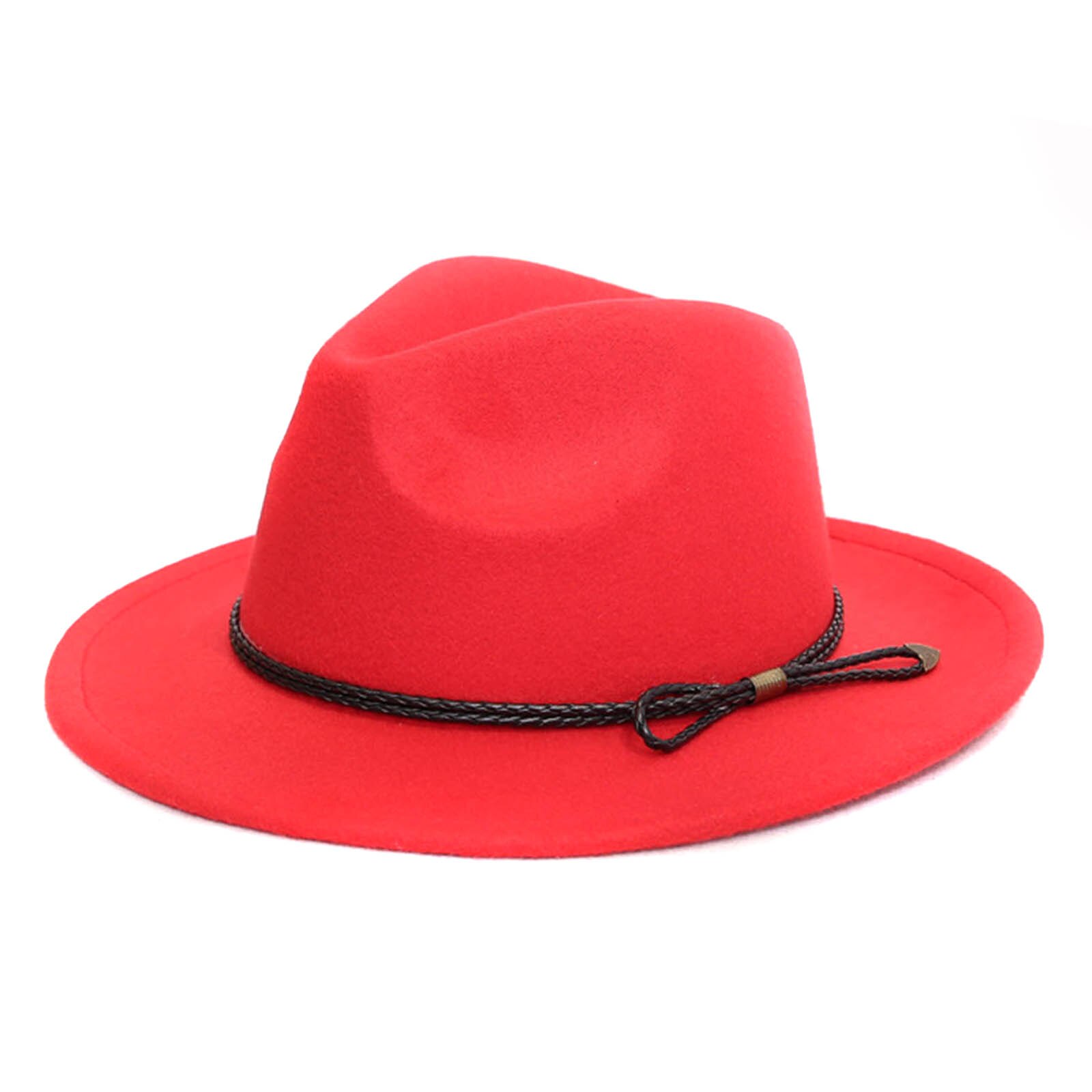 Sombrero de lana con cinturón de borde ancho para mujer, gorro estilo Retro,: Rojo