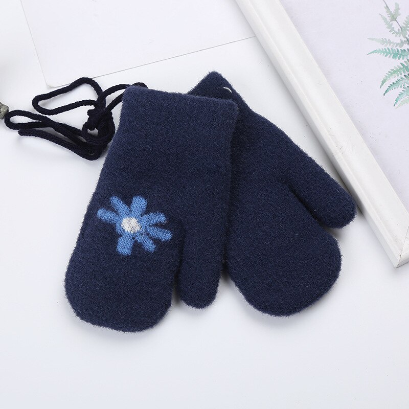 Balleenshiny Winter Warme Wanten Voor Kinderen Aged 0-3 Pluche Gebreide Halter Handschoenen Verdikte Kinderen Warme Outdoor Afdrukken Wanten