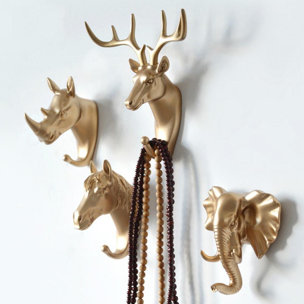 Creativity Animal Shaped Hooks Deer Stags Rhino Horse Rack Holder Elephant Giraffe Hook Hanger Head Coat Wall Hat Home Deco J6W3