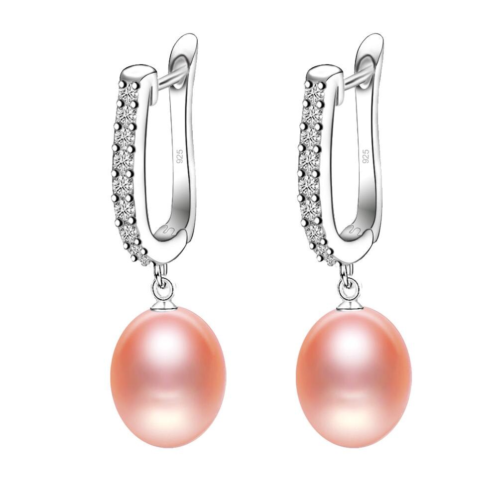 DMEFP001 Parel Oorbellen Zilver 925 Sieraden Zirkoon Stijl 8-9Mm Wit/Roze/Paars/Zwart/grijs Pearl Oorbellen Voor Vrouwen