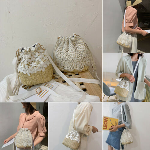 Frauen Böhmen Stroh Tasche Woven Rattan Handtasche Crossbody Sommer Strand Schulter Tasche