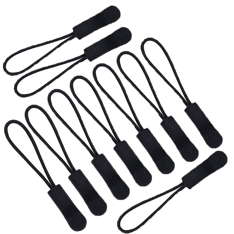 10x Rits Puller End Zip Cord Tab Vervanging Clip Fixer Gebroken Gesp Reistas Outdoor Rugzak Trekkers: Black