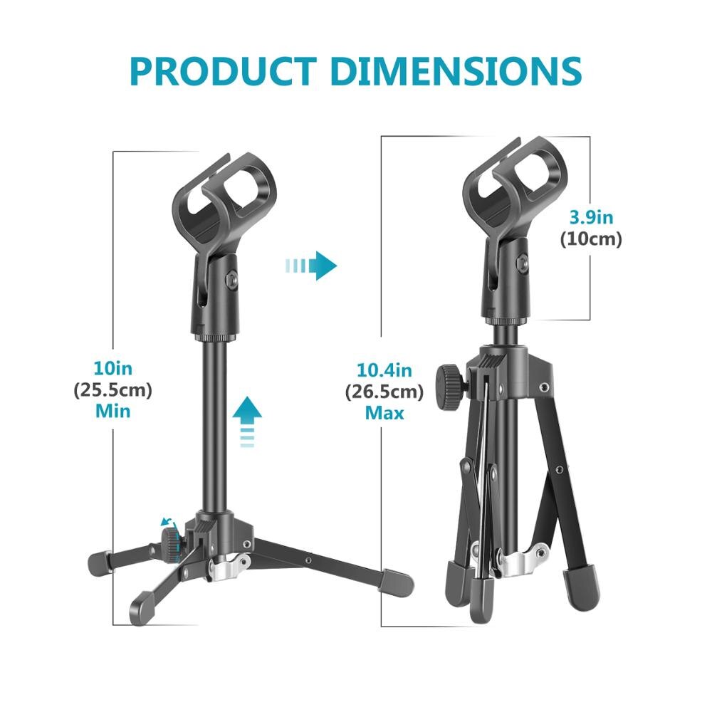 Microphone Stand Desktop Tripod Mini Portable Table Stand Adjustable Mic Stand Mic Clip Holder Bracket Lightweight Bracket