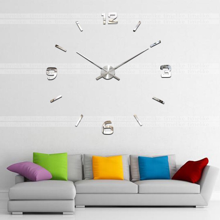 100CM Große Wanduhr 3D DIY Zauberstab Aufkleber Uhr Moderne Wohnkultur Quarz Mechanismus Große Uhr Nadeln: Silber