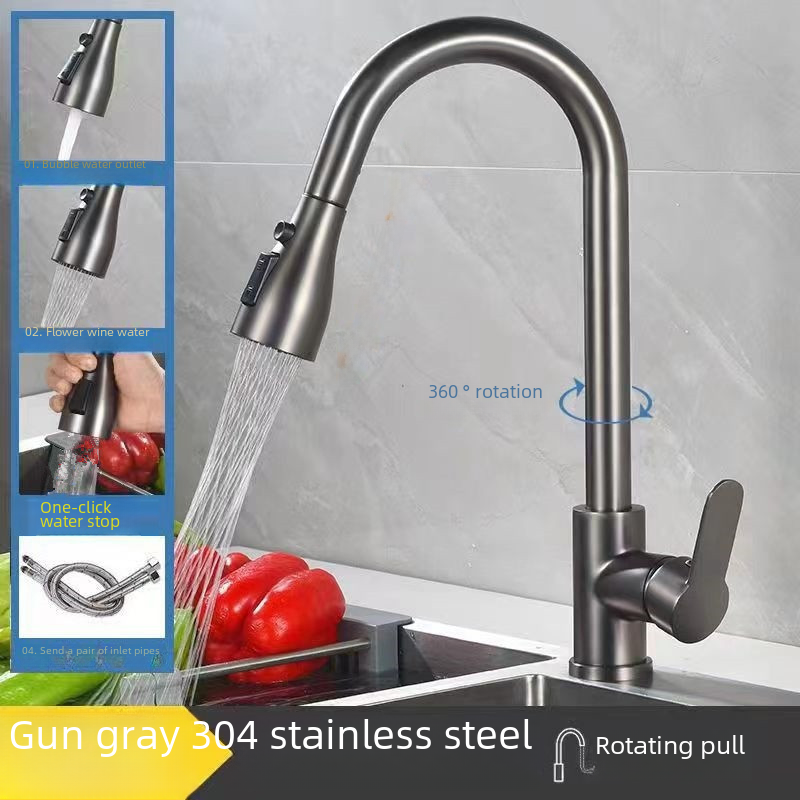 304 Stainless Steel Chinese Style Kitchen Faucet Cold Water Pulling Sink Stainless Steel Sink Strainer Vegetable Basin