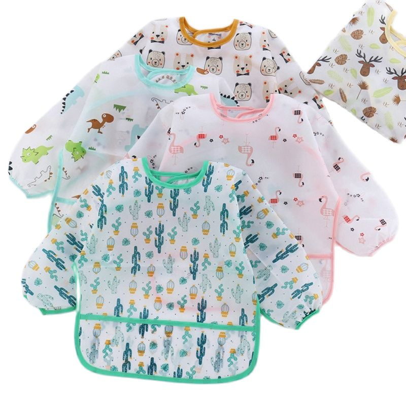 Leuke Cartoon Slabbers Waterdichte Baby Bib Kinderen Lange Mouw Schort Voeden Tekening Art Kiel
