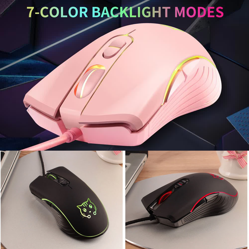 Przewodowa mysz gamingowa usb różowa komputerowa e-sportowa mysz 2400 dpi kolorowa podświetlana cicha mysz do laptopa pc mac