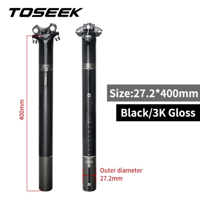TOSEEK-sillín 100% de fibra de carbón mate 3K, superligera, Piezas para sillín de bicicleta de montaña o carretera, 27,2/30,8/31,6x350/400 MM: gloss 27.2-400mm